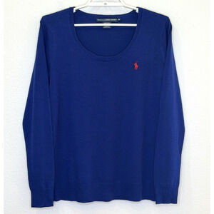 Ralph Lauren Sport Merino Wool Pullover Sweater Womens Size XL Blue Scoop Neck